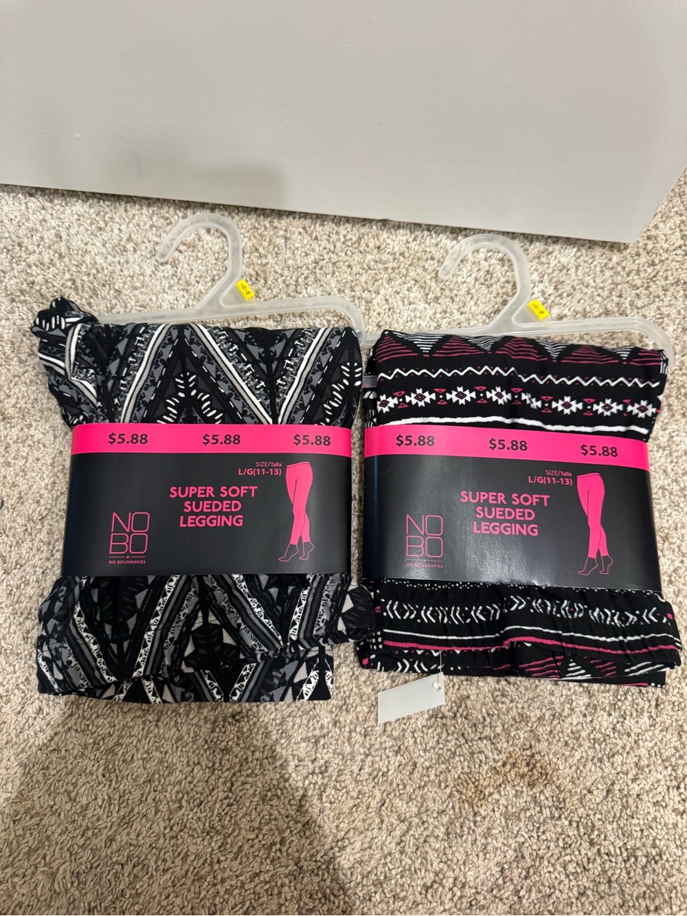 NOBO Black & Pink Patterned Super Soft Sueded Leggings - 2 Pack
